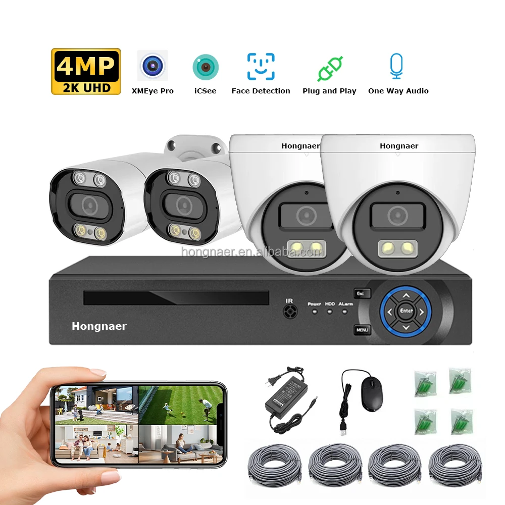Home Security Video Systems - 2026 Hongnaer 4MP 4 Canais Sistema