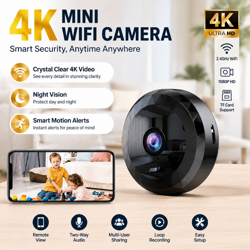 Home Security Ai - Câmera Mini WiFi 4K Sem Fio