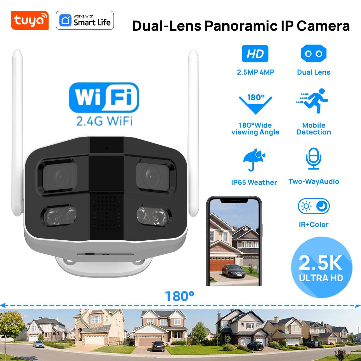 Home Security Camera Xiaomi - Tuya Smart 4MP 2,5K Lente Dupla