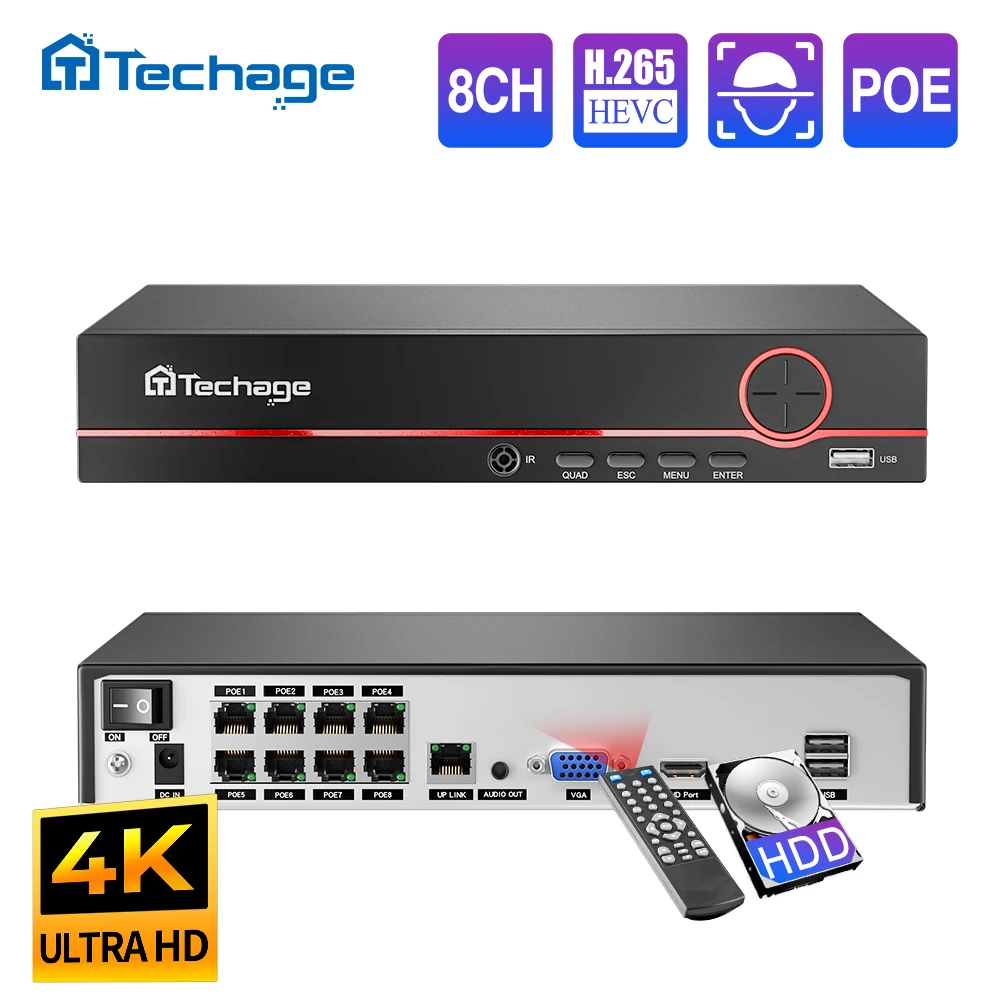 Techage H.265 8CH PoE Gravador - Home Security With Camera avaliação e preço